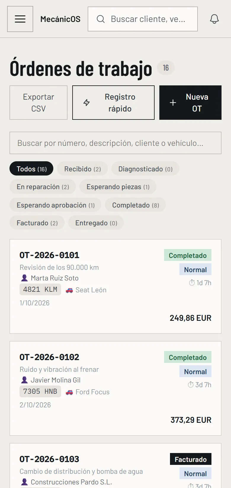 Órdenes de trabajo
